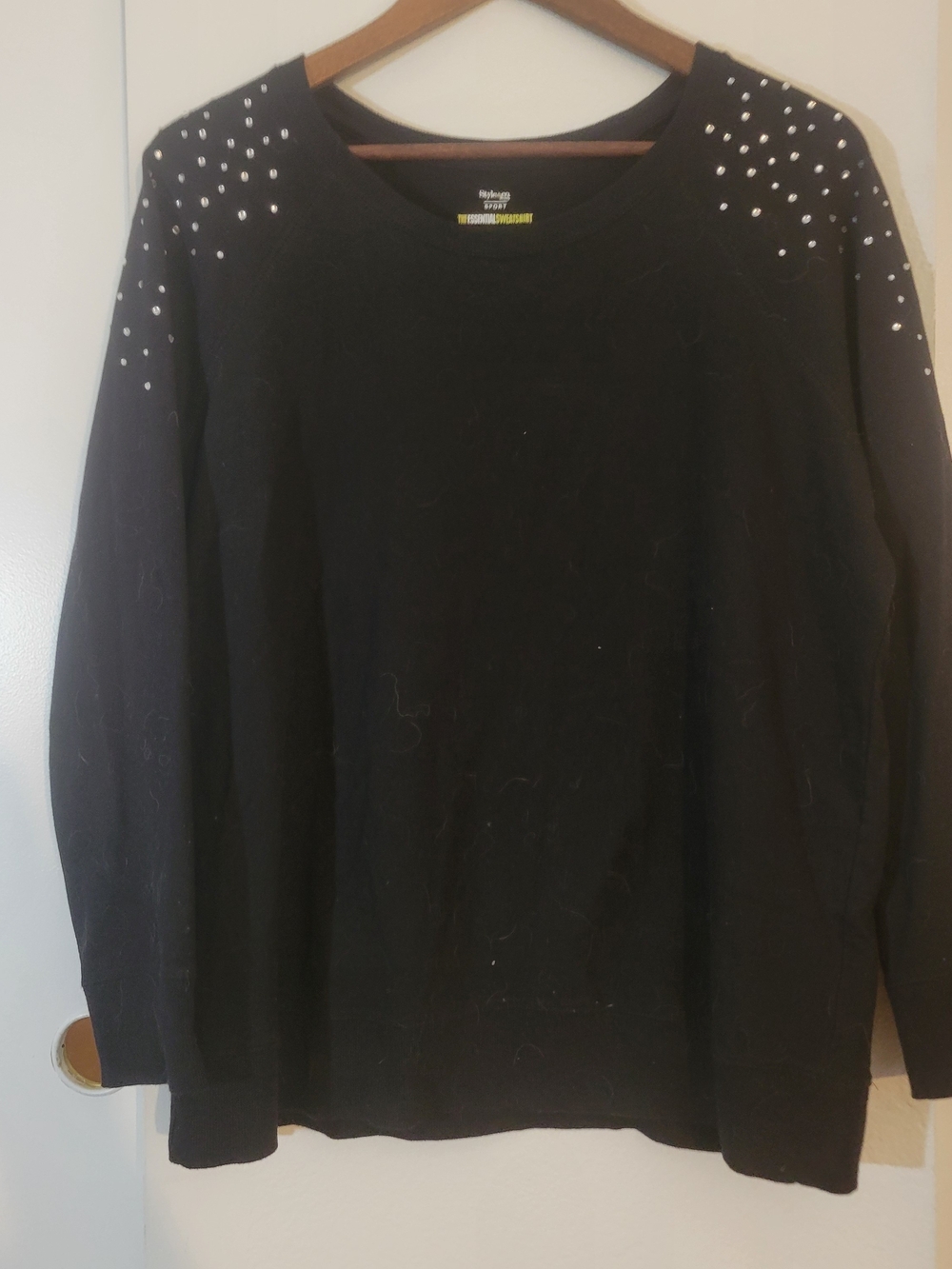 Style & Co. Black Crewneck Sweater with Shoulder Studs